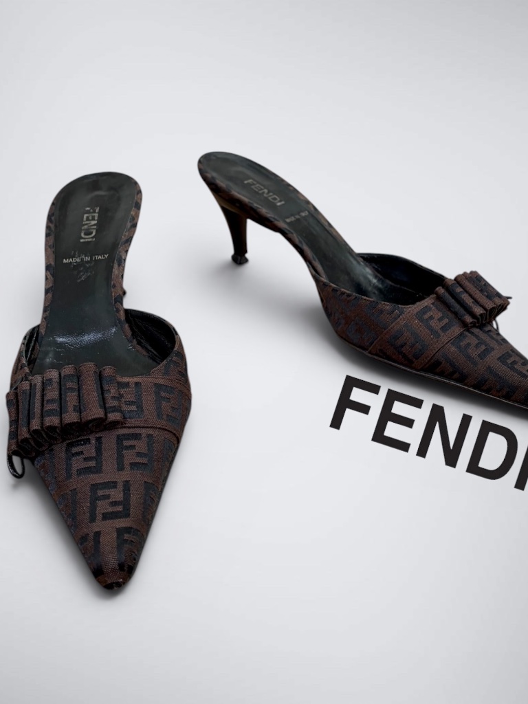 Vintage Archive Fendi Zucca Monogram Pointed Toe Mules